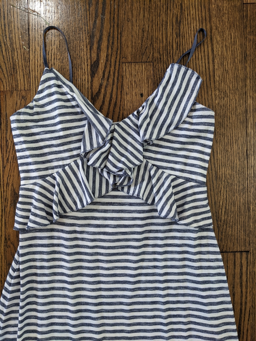 Max Studio Navy and White Striped Maxi with Ruffle Detail